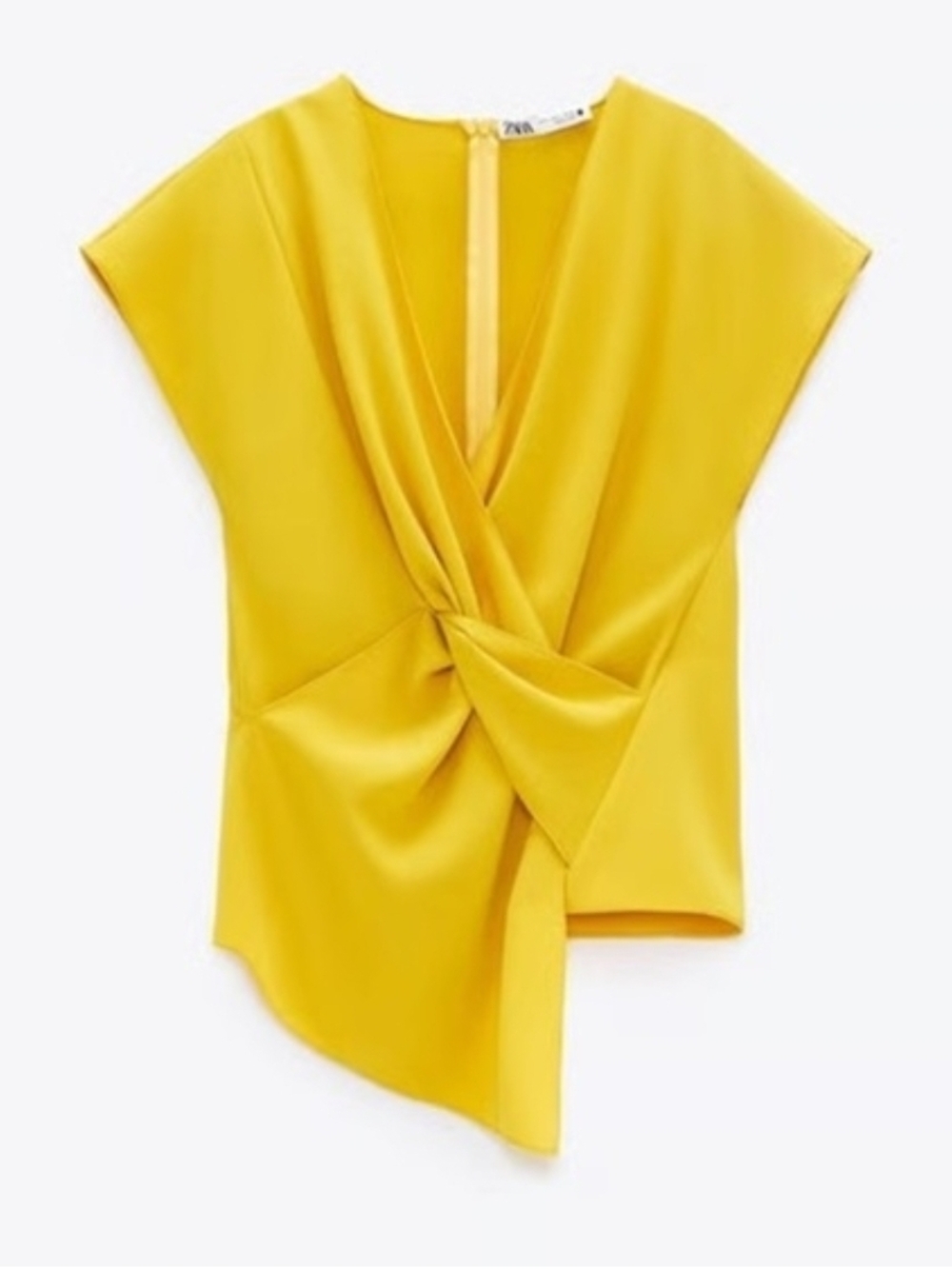 Zara Yellow Twist-Detail Draped Blouse